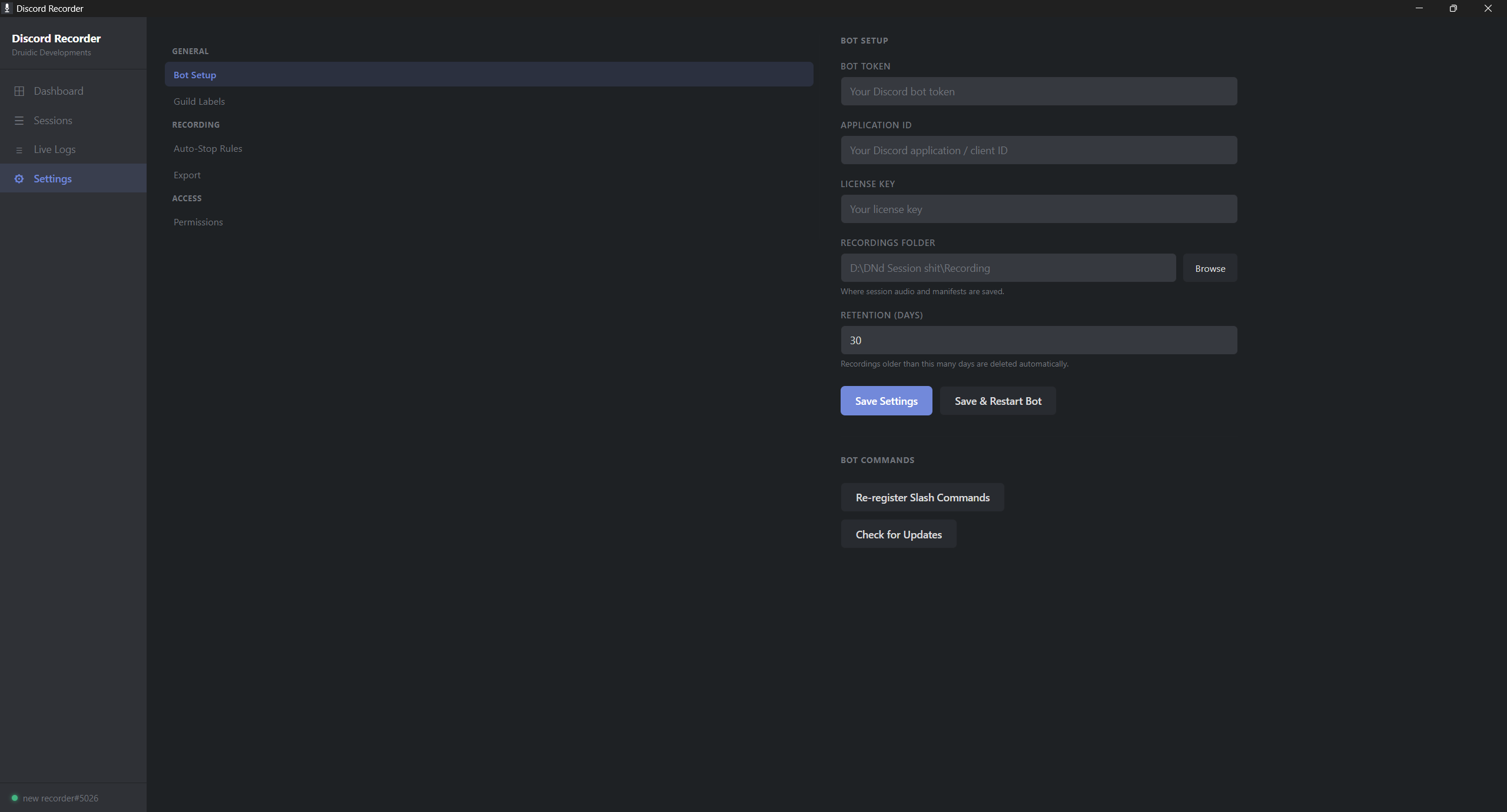 Main settings page preview